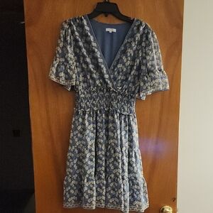 Max Studio Blue Puff Sleeve V-Neck Sundress